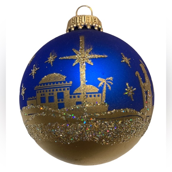Vtg 90s Christmas By Krebs Blue Gold Glitter Nativity Holy Family Orname… - Picture 2 of 11